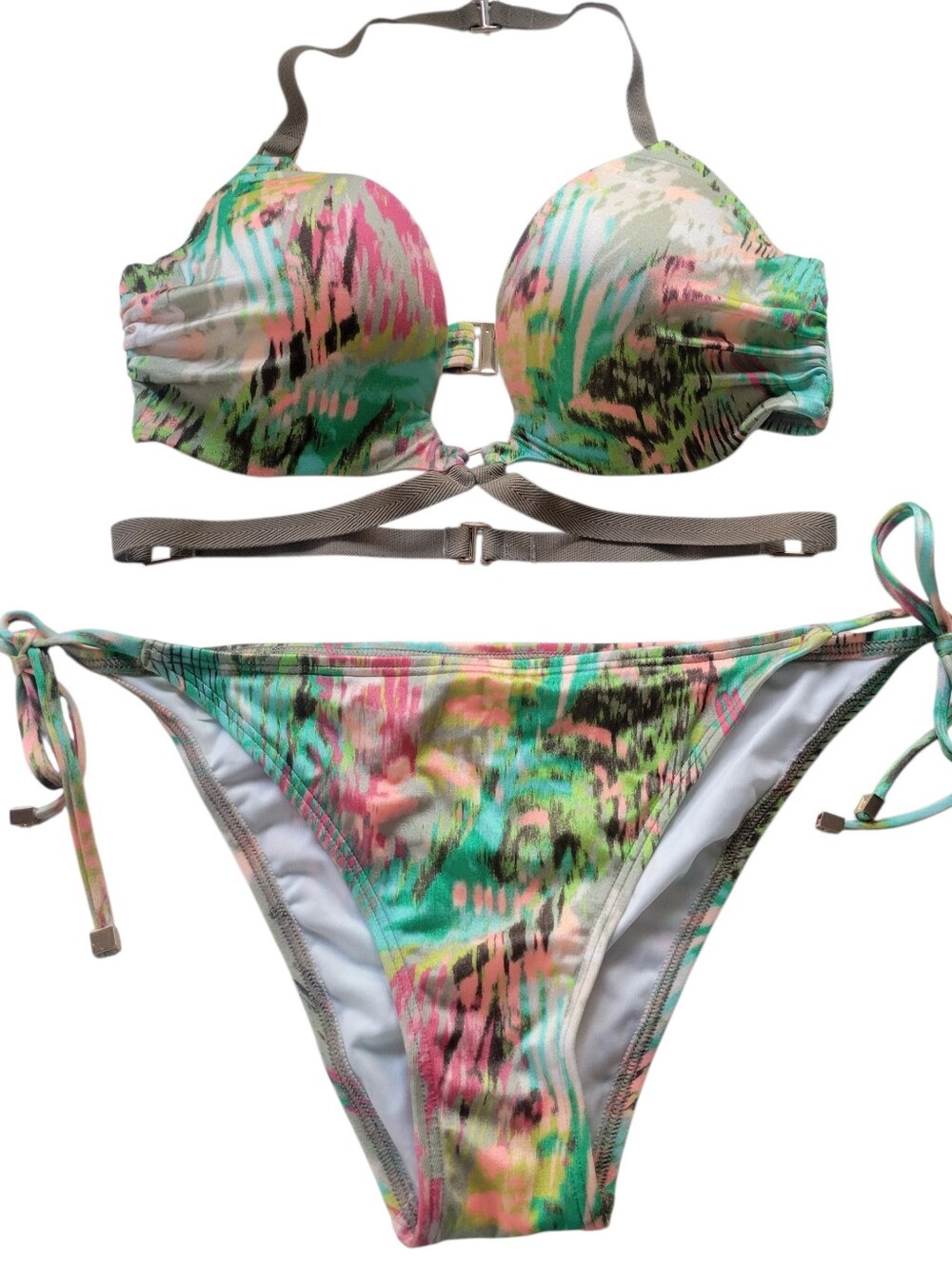 Victoria's Secret Multicolor Tie-Side Push-Up Bikini Pink, Green, Aqua 32C